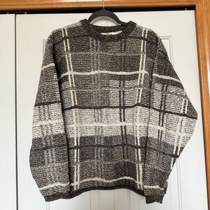 Vintage Field Gear Sweater Mens Plaid Wool Cotton Blend Crew Neck